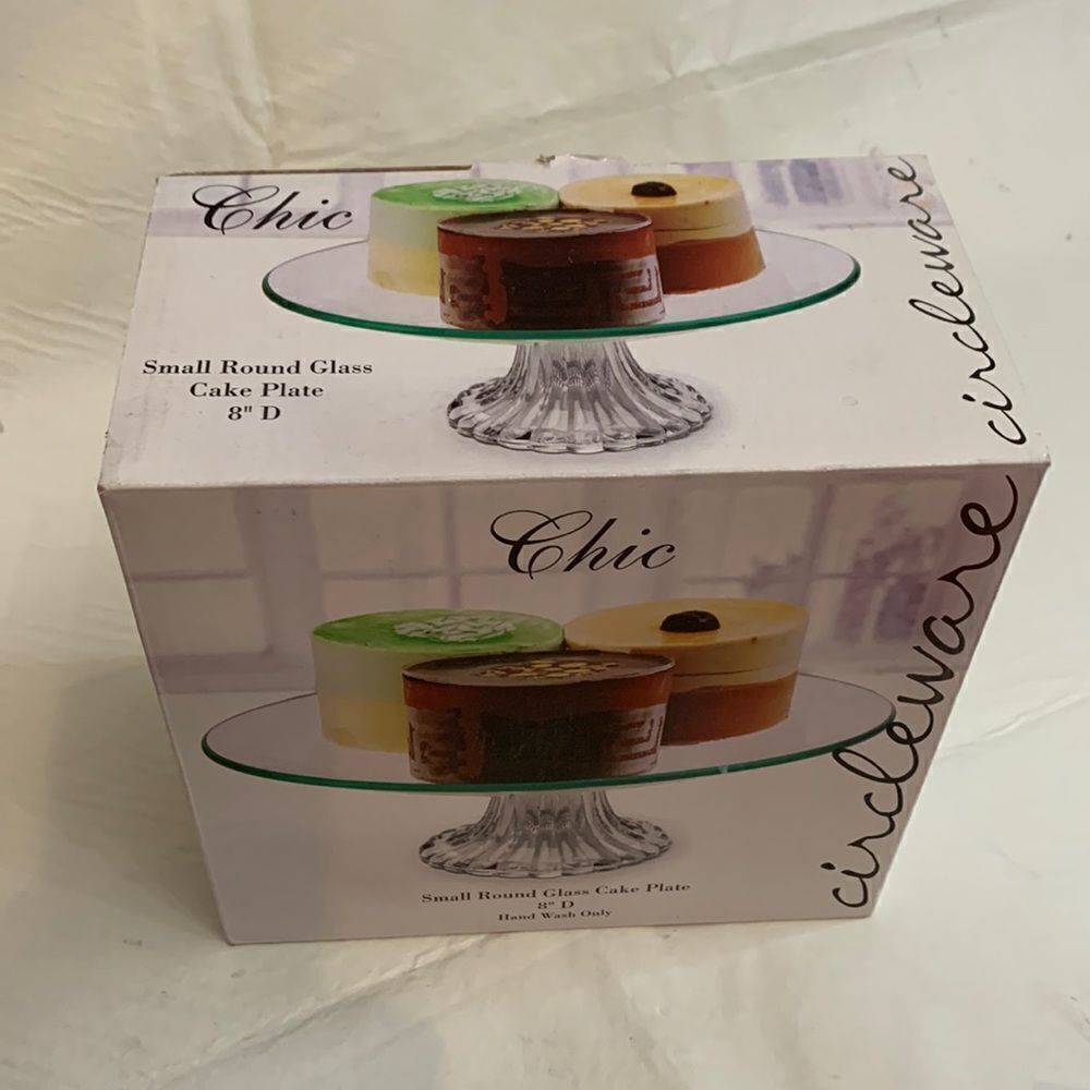 Circleware Chic Clear Glass Cake Plate Petite 8 Inches Round Gift Display New